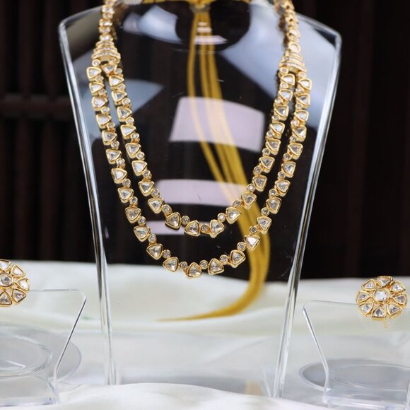 Double-Layer Kundan Necklace & Earrings Set, JP32 - Picture 3 of 12